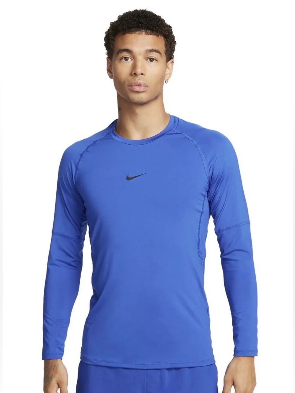 Nike Mens Pro Dri-Fit Long Sleeve Training Shirt Medium Blue Logo Activewear